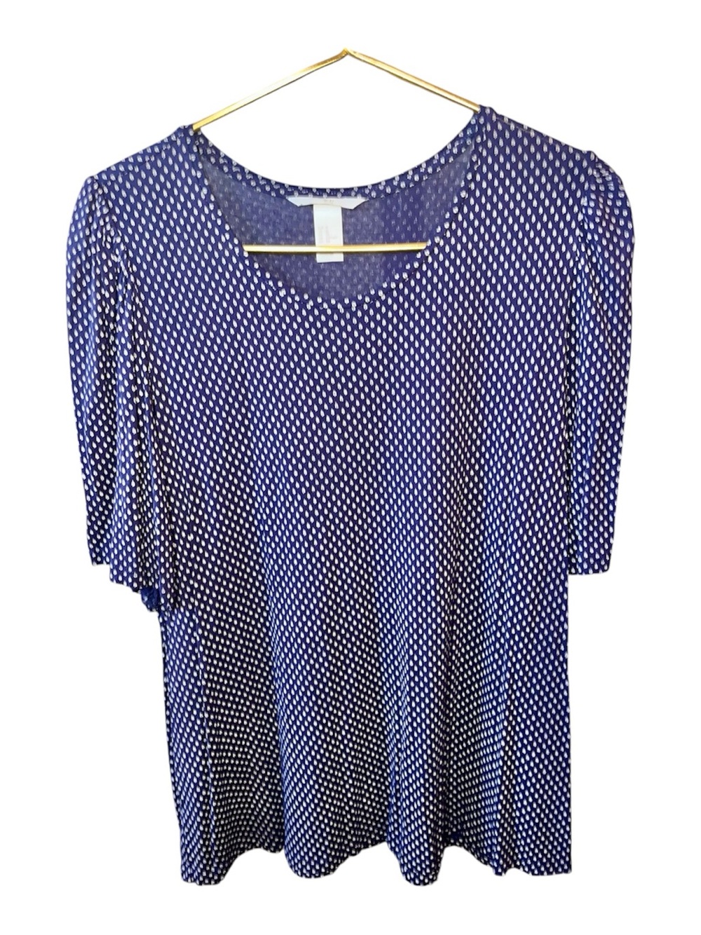 H&M Puff Sleeve Short Sleeve Blouse – Women’s XL – Navy Blue with Cream Accents